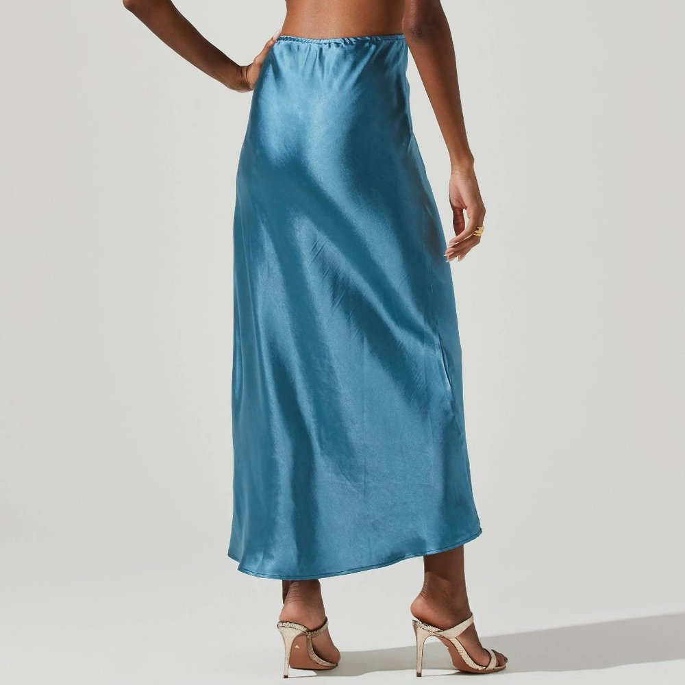 Astr The Label - Collette Satin Cutout Midi Dress - Color: Slate Blue - Picture 2 of 14